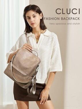 Cluci Taupe Fashion Backpack - Women's Convertible Bag